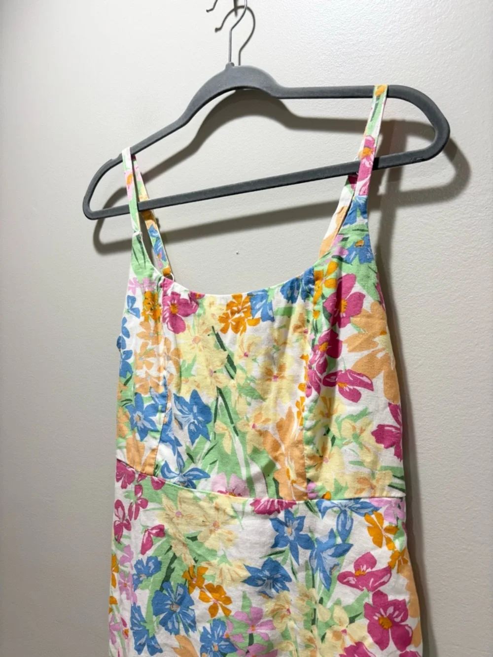 Old Navy Floral Colorful Tropical Linen Blend Mini Dress Vacation Cruise Sz M - Picture 3 of 6